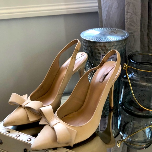Aldo Shoes - Nude Suede Aldo Pointy Toe Sling Backs